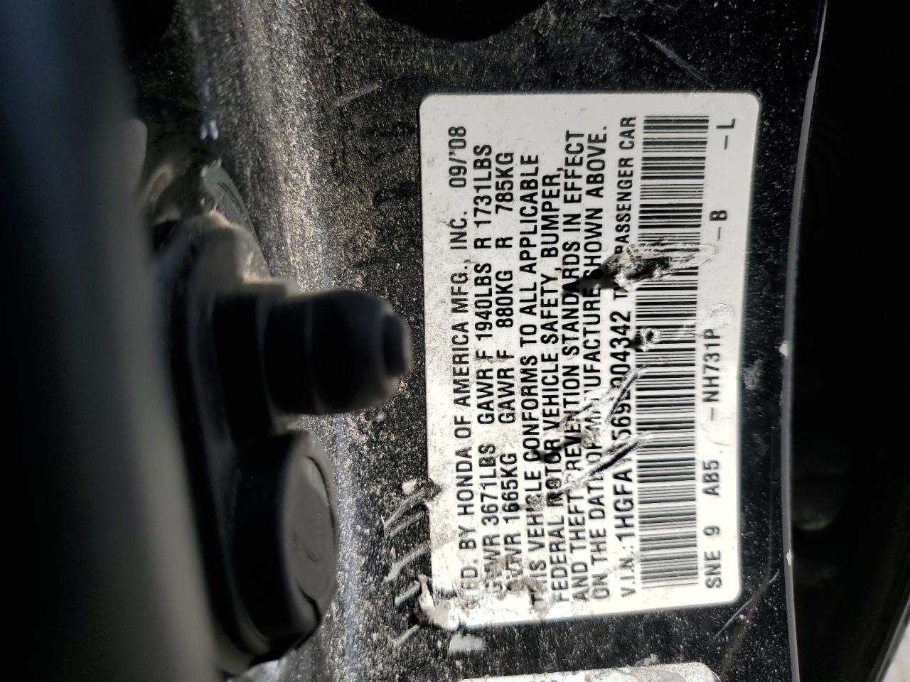 2009 Honda Civic Lx VIN: 1HGFA16569L004342 Lot: 93567095