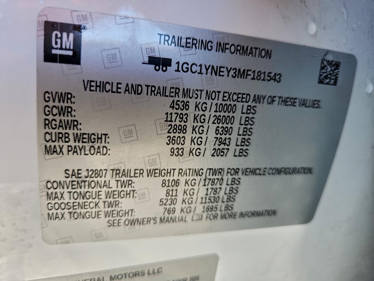 2021 Chevrolet Silverado K2500 Heavy Duty Lt VIN: 1GC1YNEY3MF181543 Lot: 93658935