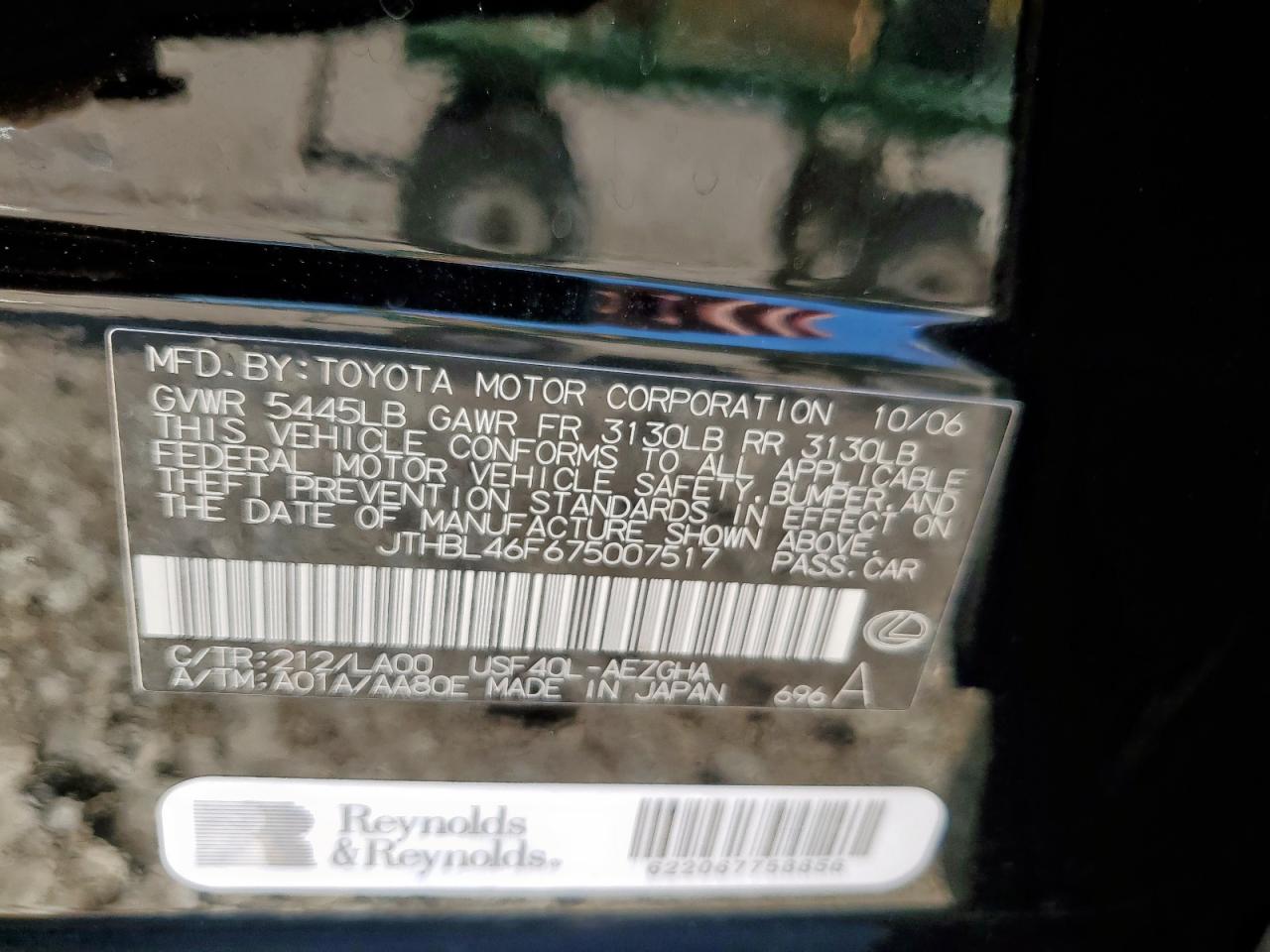 2007 Lexus Ls 460 VIN: JTHBL46F675007517 Lot: 90780275