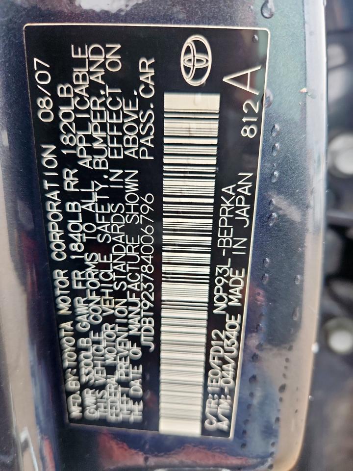 2008 Toyota Yaris VIN: JTDBT923784006796 Lot: 93761805