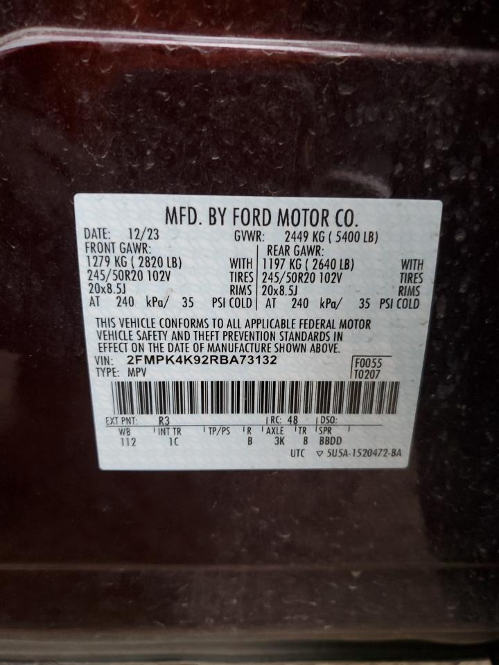 2024 Ford Edge Titanium VIN: 2FMPK4K92RBA73132 Lot: 90782205