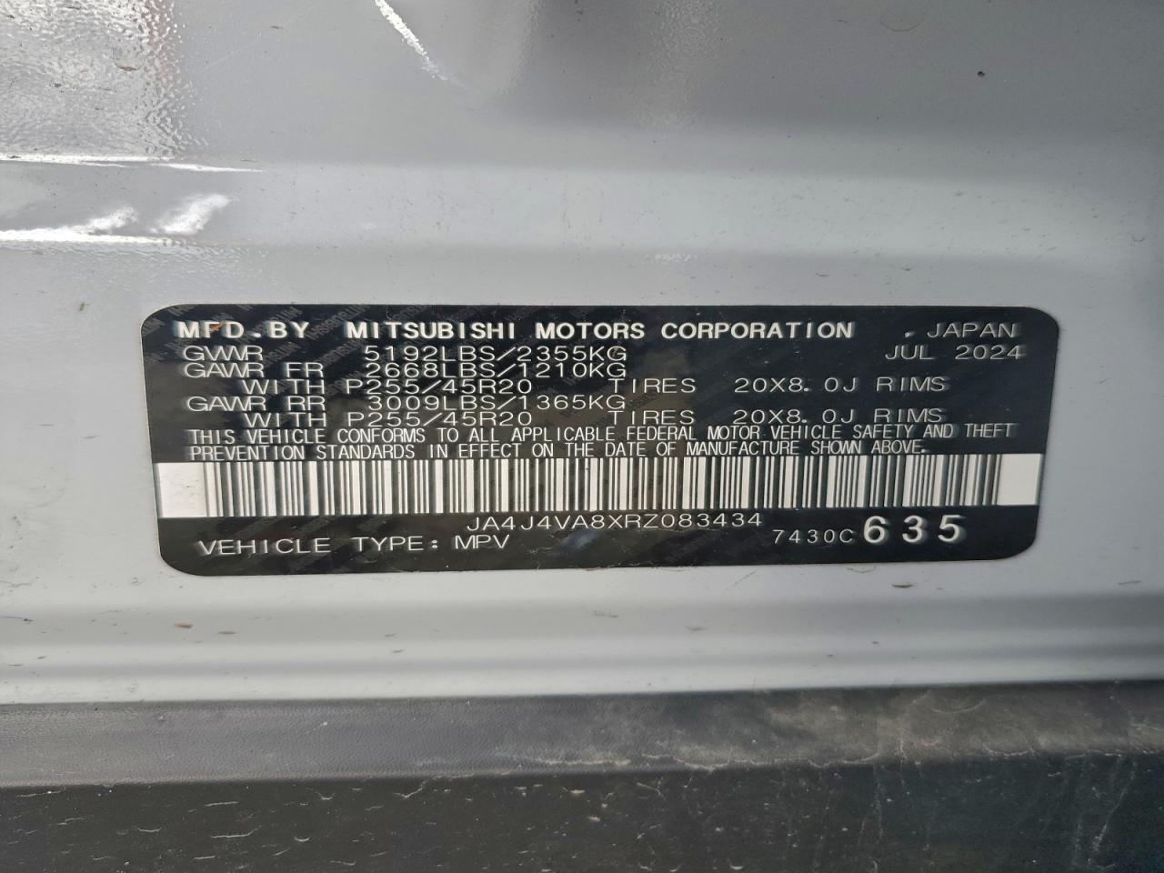 2024 Mitsubishi Outlander Se VIN: JA4J4VA8XRZ083434 Lot: 94523685