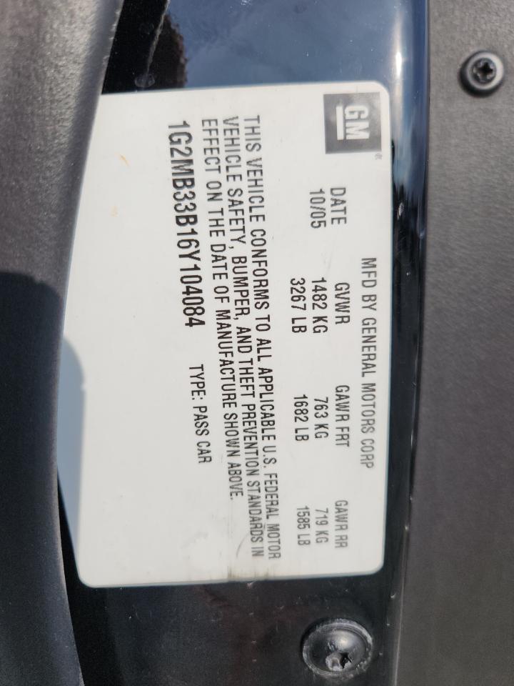 2006 Pontiac Solstice VIN: 1G2MB33B16Y104084 Lot: 93437715