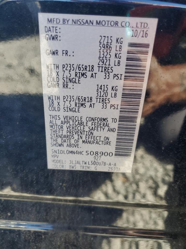 2017 Infiniti Qx60 VIN: 5N1DL0MN4HC508900 Lot: 91103985