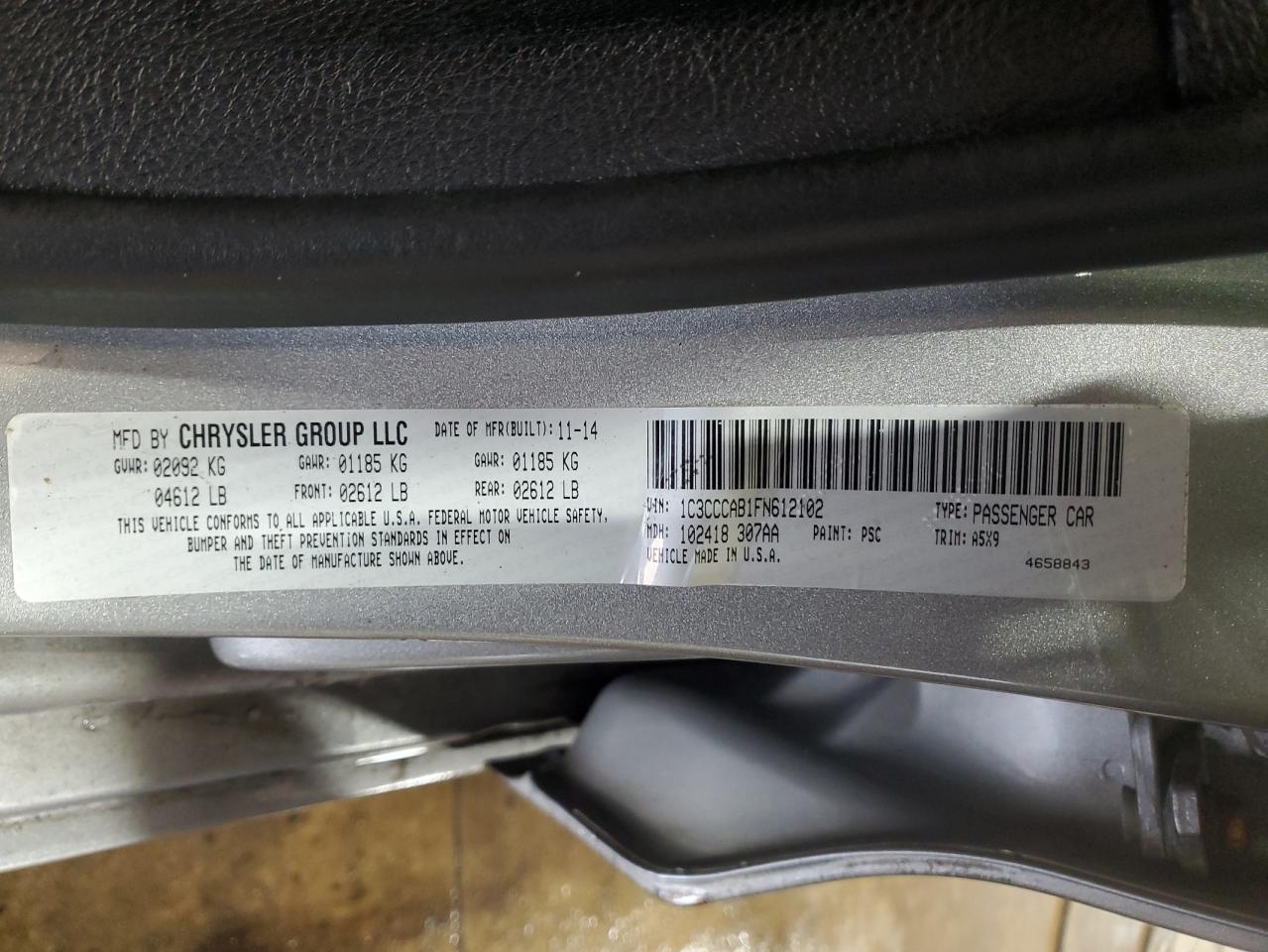 2015 Chrysler 200 Limited VIN: 1C3CCCAB1FN612102 Lot: 93314145
