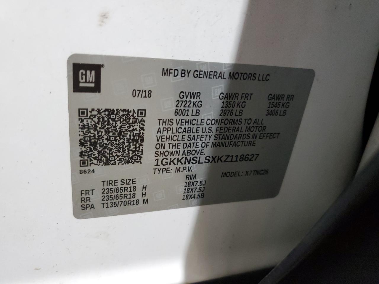 2019 GMC Acadia Sle VIN: 1GKKNSLSXKZ118627 Lot: 92811205