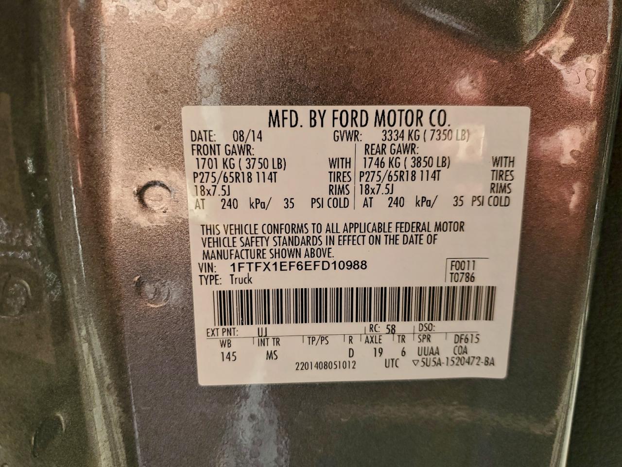 2014 Ford F150 Super Cab VIN: 1FTFX1EF6EFD10988 Lot: 93338145
