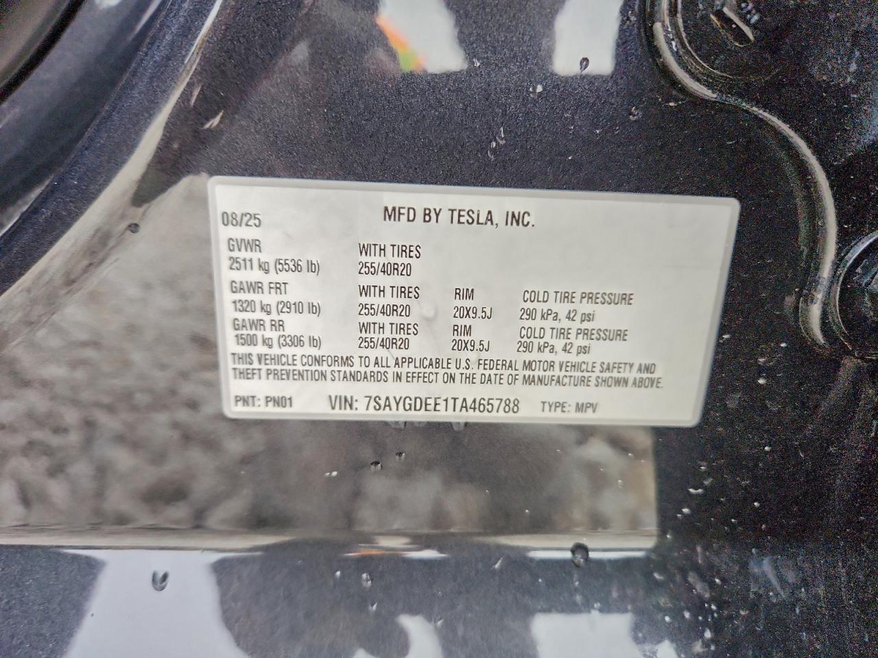 2026 Tesla Model Y VIN: 7SAYGDEE1TA465788 Lot: 93012735