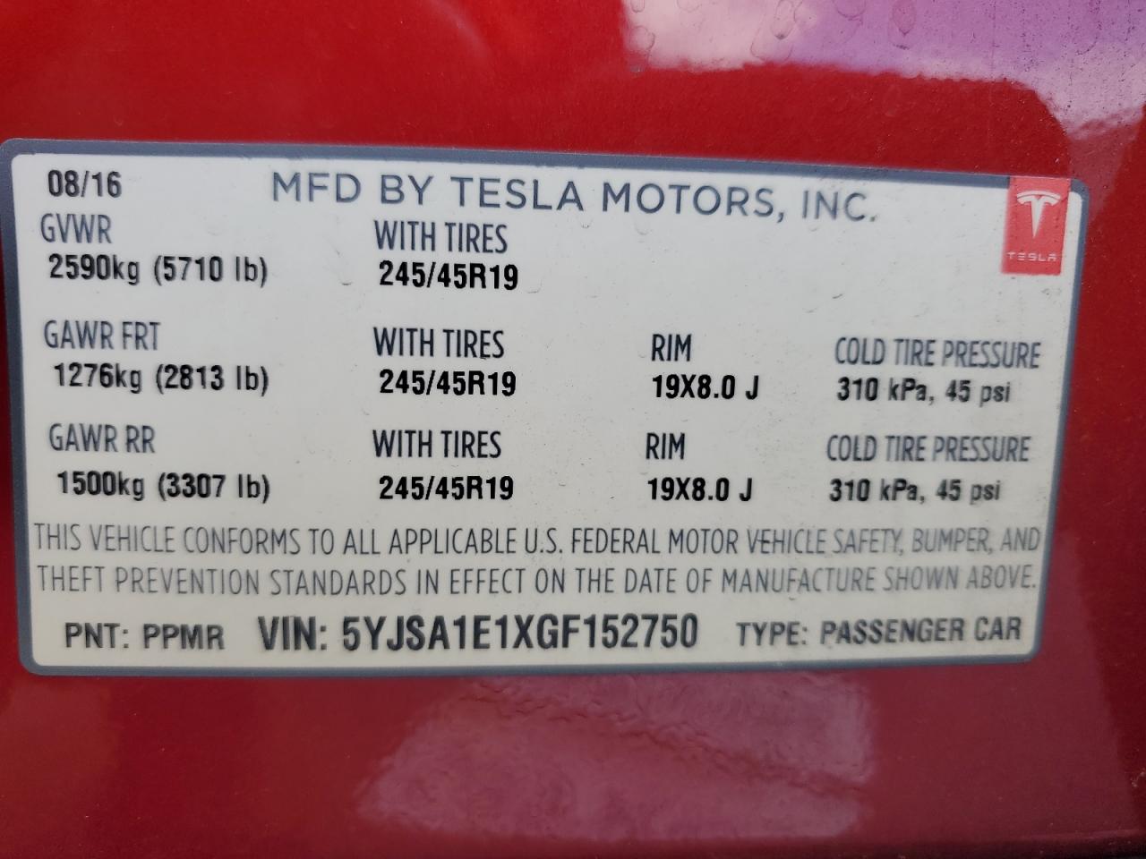 2016 Tesla Model S VIN: 5YJSA1E1XGF152750 Lot: 92409715