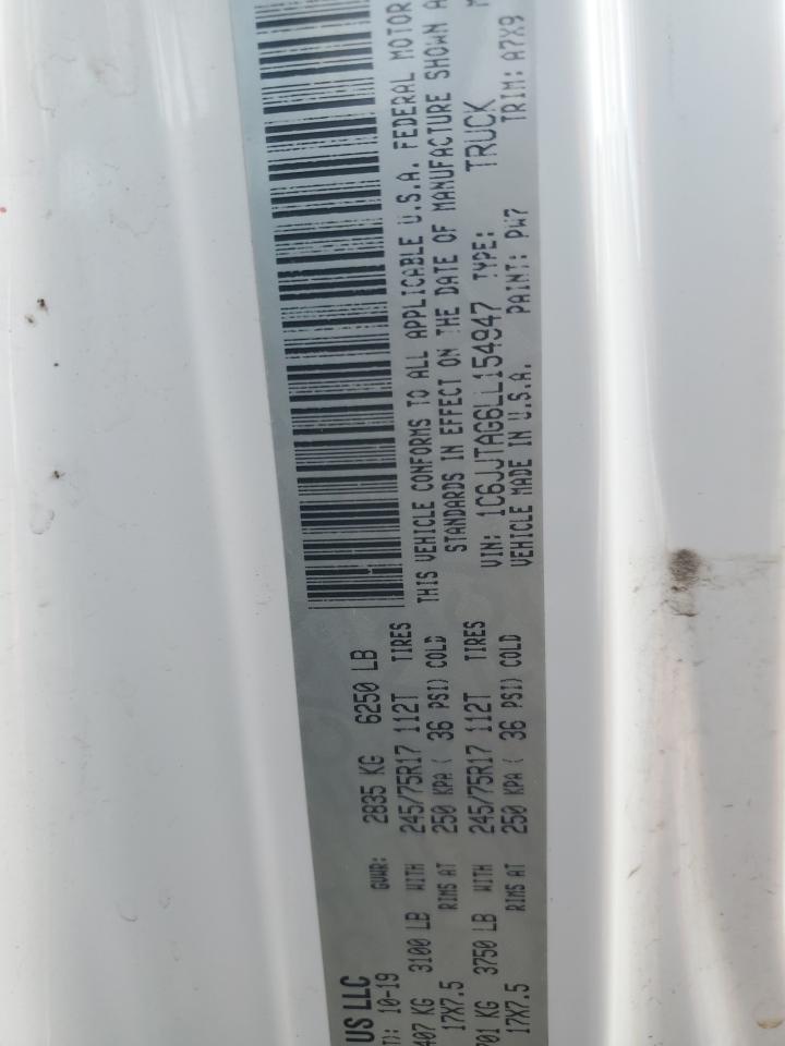 2020 Jeep Gladiator Sport VIN: 1C6JJTAG6LL154947 Lot: 91394025