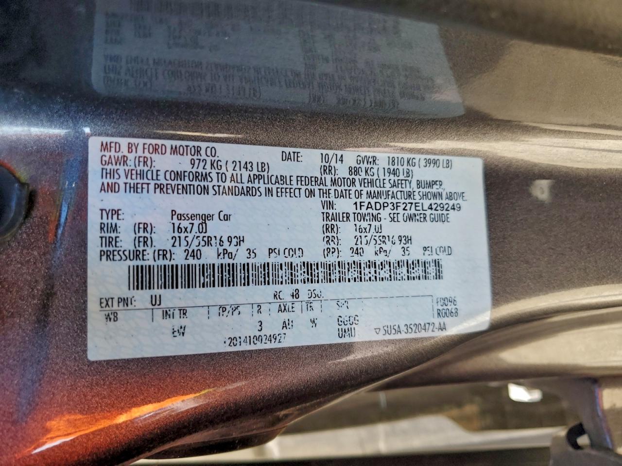 2014 Ford Focus Se VIN: 1FADP3F27EL429249 Lot: 94125605