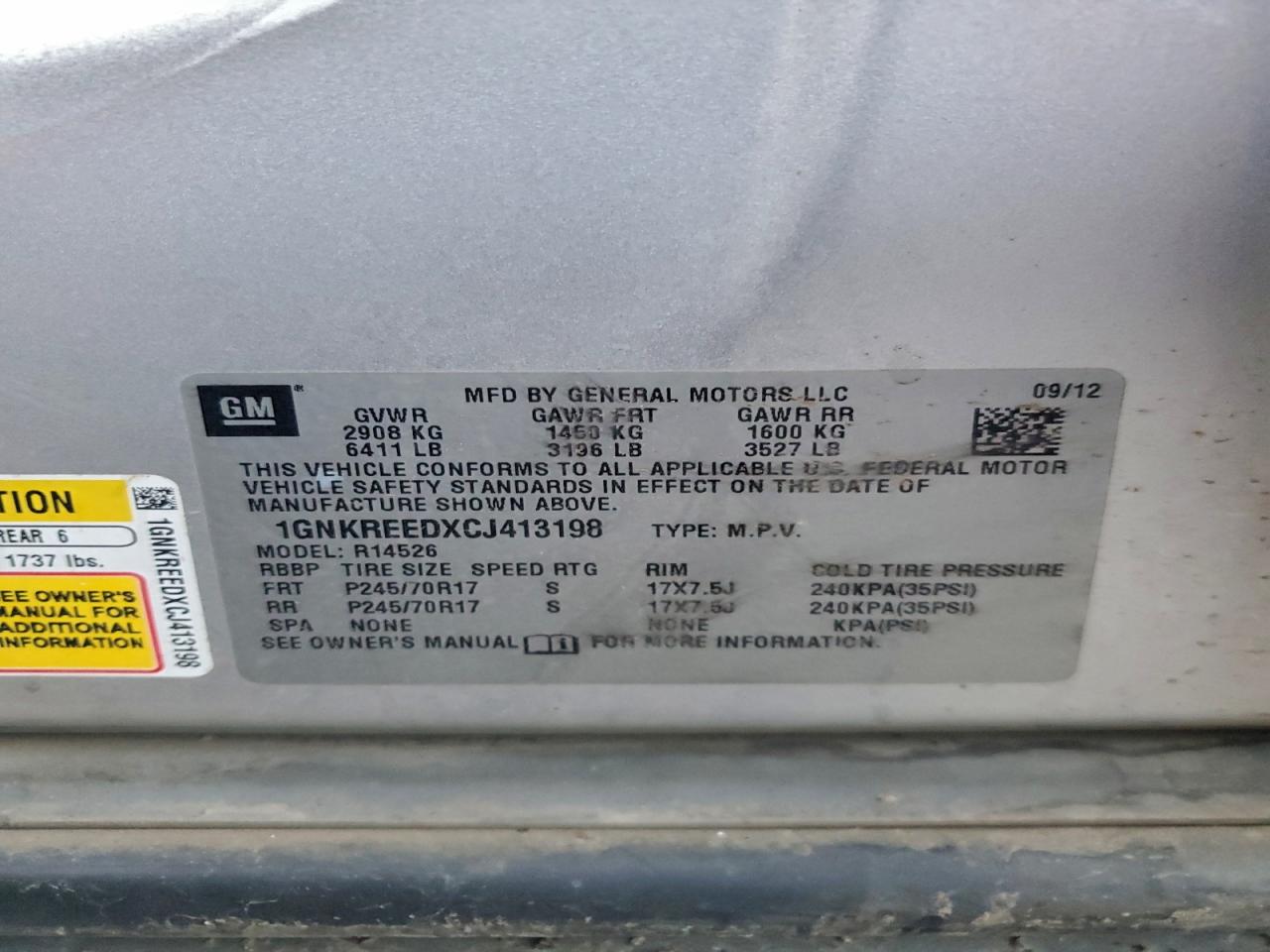 2012 Chevrolet Traverse Ls VIN: 1GNKREEDXCJ413198 Lot: 92403625