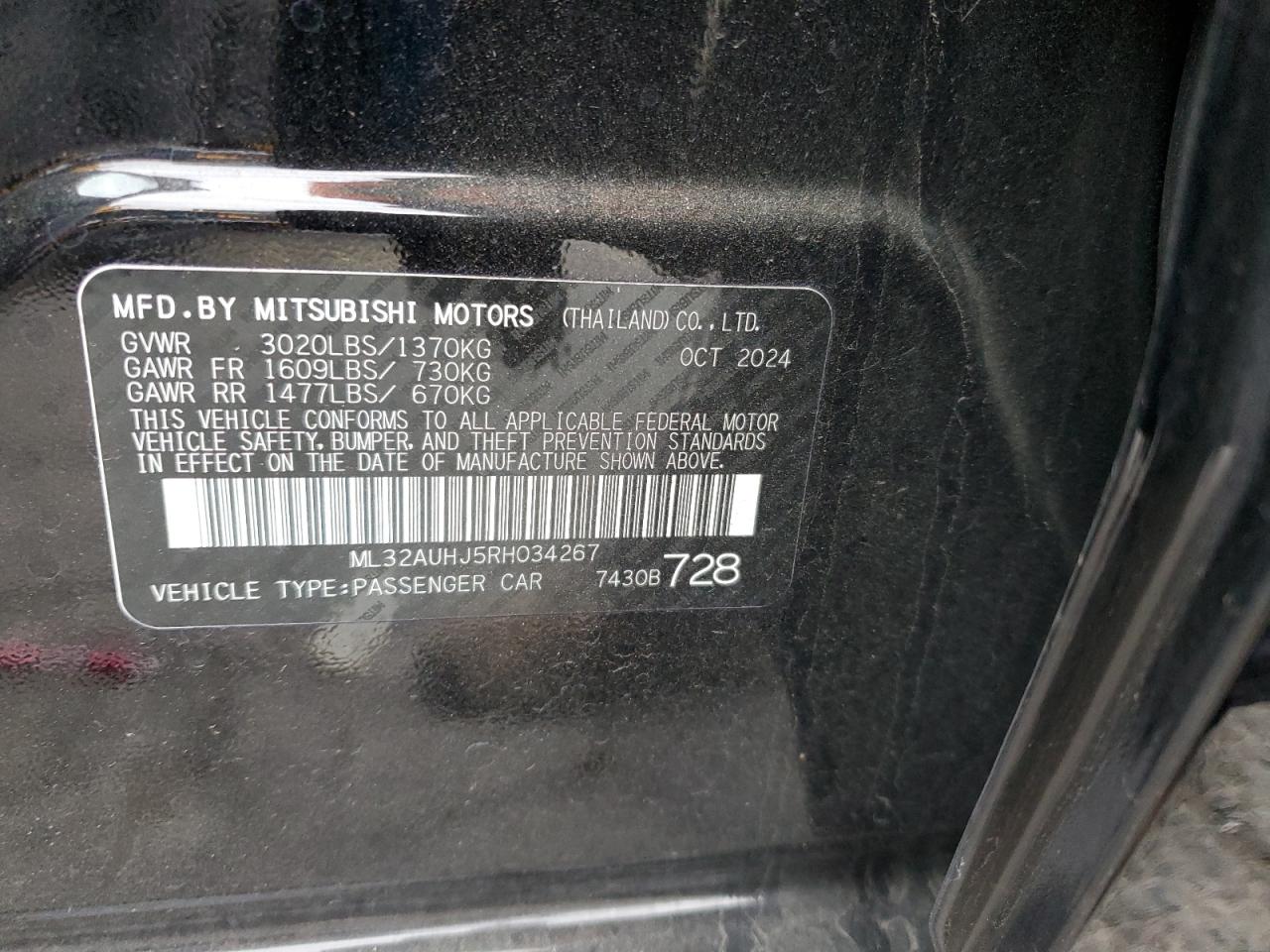 2024 Mitsubishi Mirage Es VIN: ML32AUHJ5RH034267 Lot: 90990405