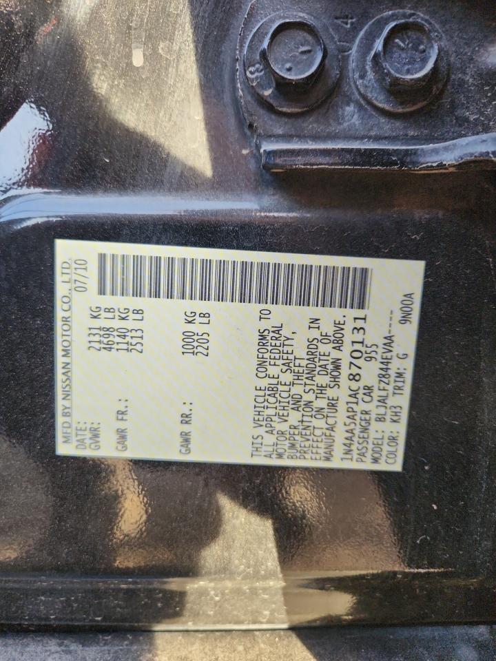 2010 Nissan Maxima S VIN: 1N4AA5AP1AC870131 Lot: 92115525