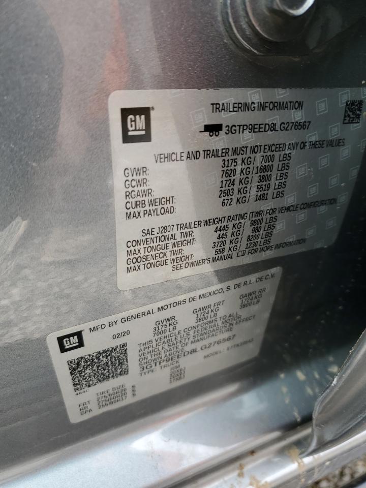 2020 GMC Sierra K1500 At4 VIN: 3GTP9EED8LG276567 Lot: 93687235