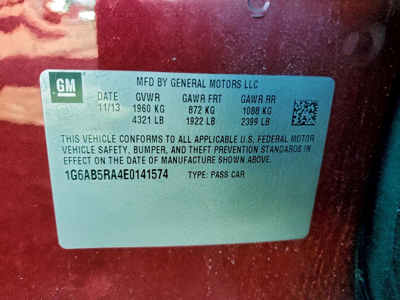 2014 Cadillac Ats Luxury VIN: 1G6AB5RA4E0141574 Lot: 91567565