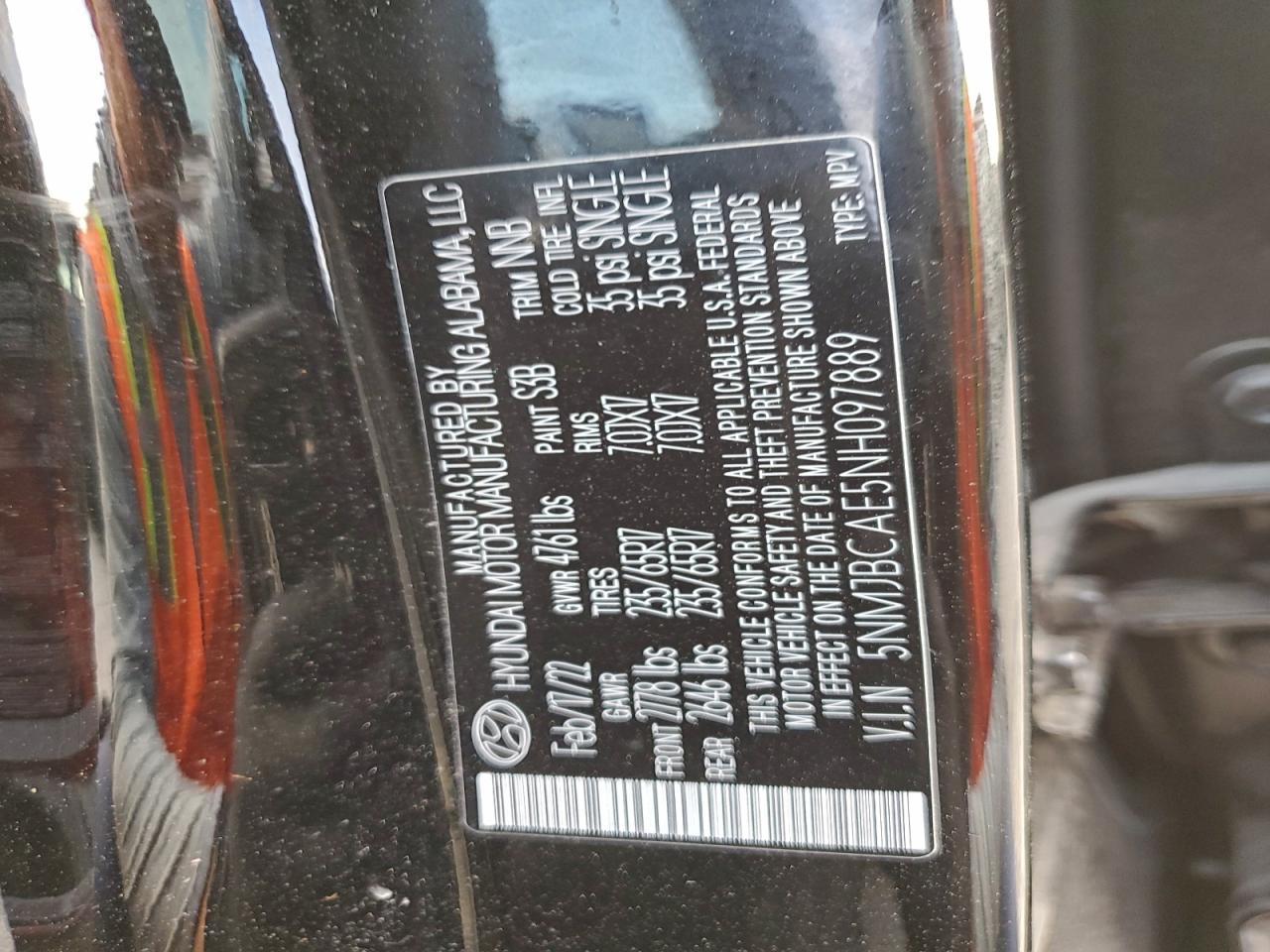 2022 Hyundai Tucson Sel VIN: 5NMJBCAE5NH097889 Lot: 93770555