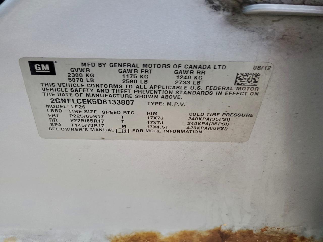 2013 Chevrolet Equinox Ls VIN: 2GNFLCEK5D6133807 Lot: 94032995