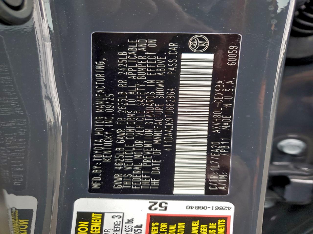 2026 Toyota Camry Xse VIN: 4T1DAACK9TU662864 Lot: 94307525