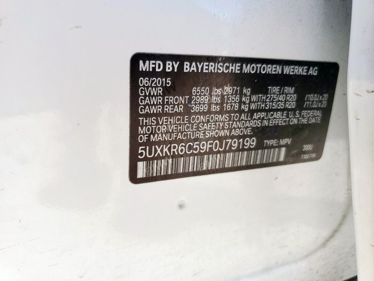 2015 BMW X5 xDrive50I VIN: 5UXKR6C59F0J79199 Lot: 92674215