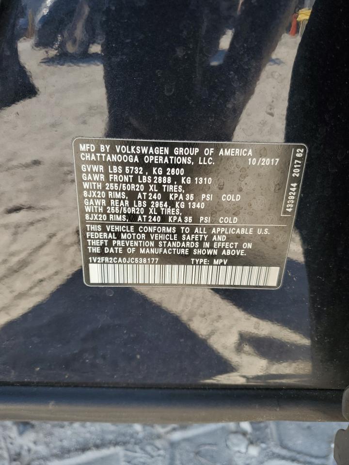 2018 Volkswagen Atlas Se VIN: 1V2FR2CA0JC538177 Lot: 93313305