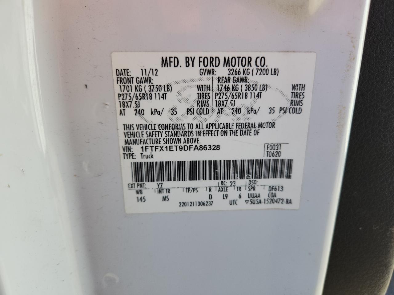 2013 Ford F150 Super Cab VIN: 1FTFX1ET9DFA86328 Lot: 90644295