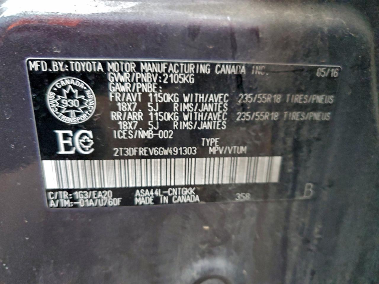 2016 Toyota Rav4 Limited VIN: 2T3DFREV6GW491303 Lot: 94151335