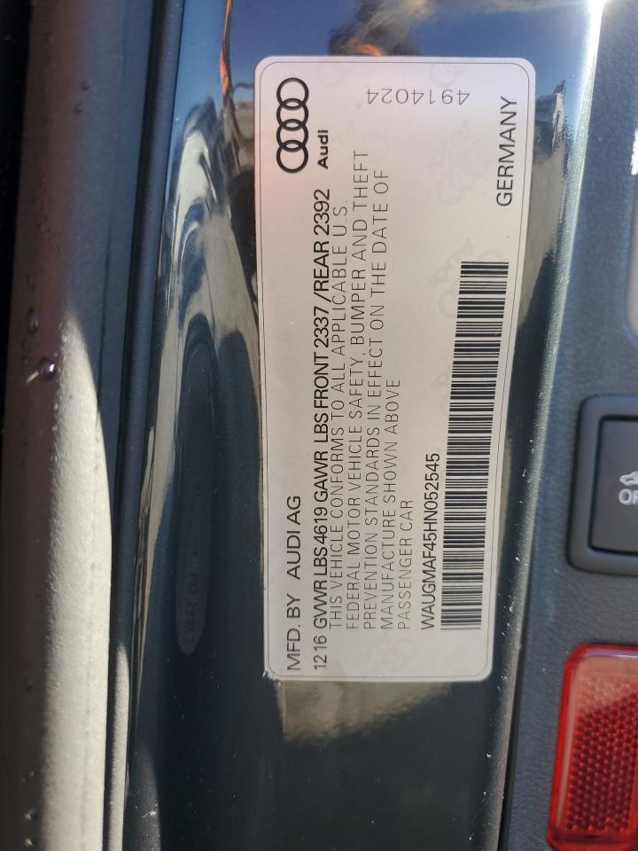 2017 Audi A4 Ultra Premium VIN: WAUGMAF45HN052545 Lot: 92468295