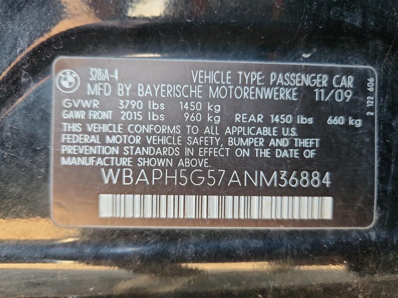 2010 BMW 328 I Sulev VIN: WBAPH5G57ANM36884 Lot: 93773965