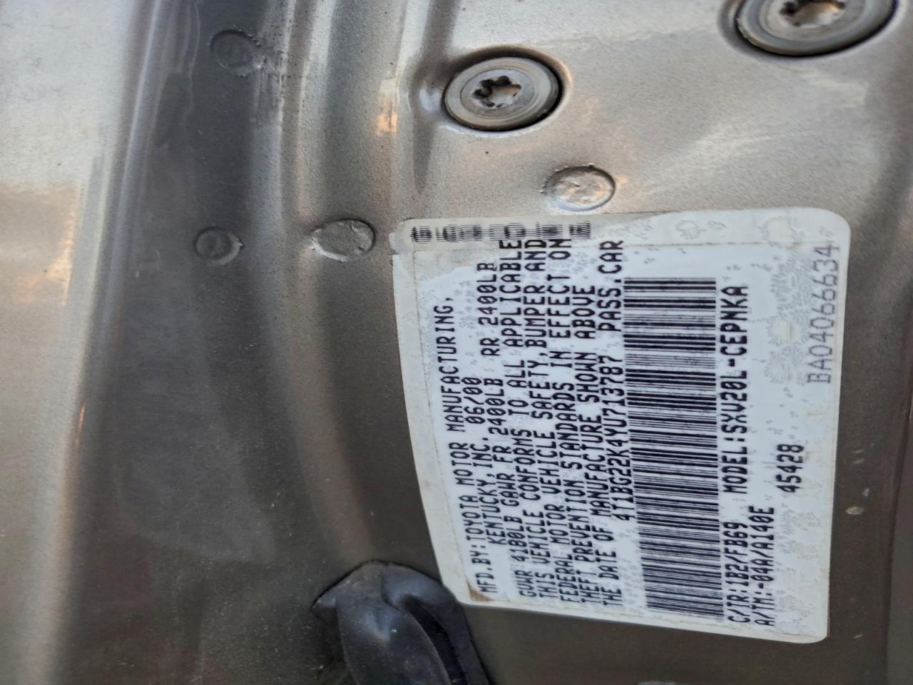 2000 Toyota Camry Ce VIN: 4T1BG22K4YU713787 Lot: 93994195