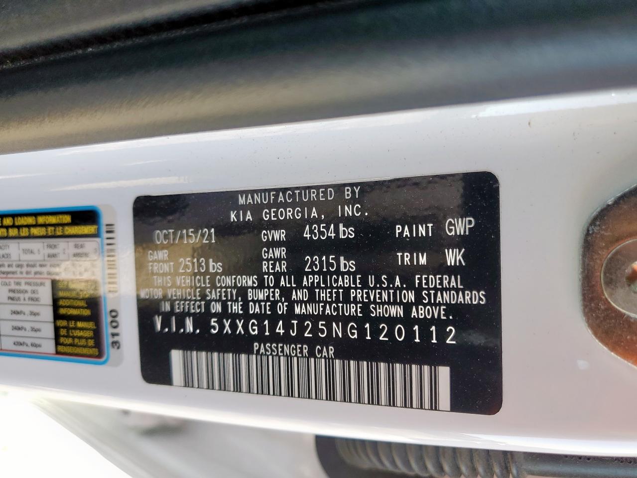 2022 Kia K5 Lxs VIN: 5XXG14J25NG120112 Lot: 91300845