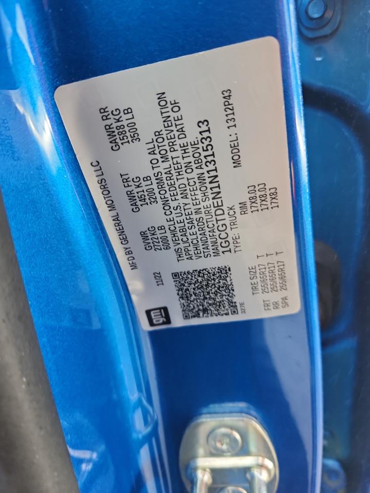 2022 Chevrolet Colorado Z71 VIN: 1GCGTDEN1N1315313 Lot: 93521885