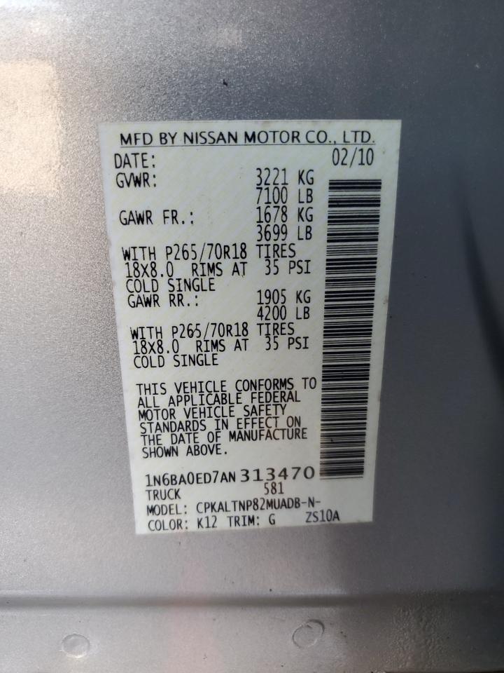 2010 Nissan Titan Xe VIN: 1N6BA0ED7AN313470 Lot: 90981445