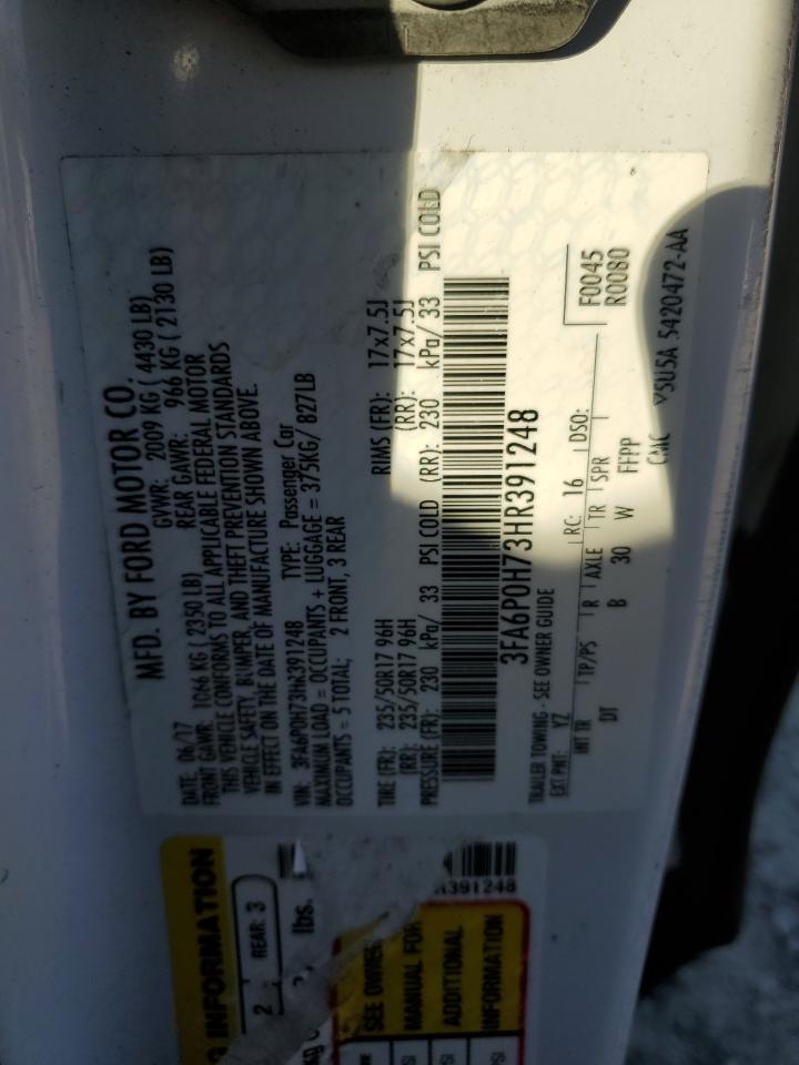 2017 Ford Fusion Se VIN: 3FA6P0H73HR391248 Lot: 92388025