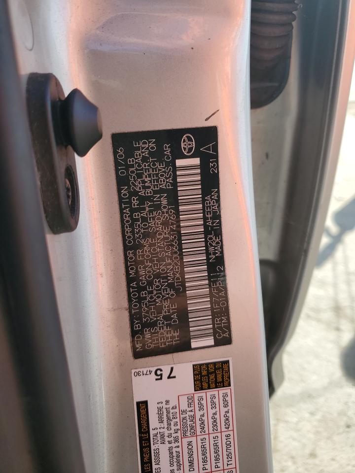 2006 Toyota Prius VIN: JTDKB20U663147691 Lot: 92290875