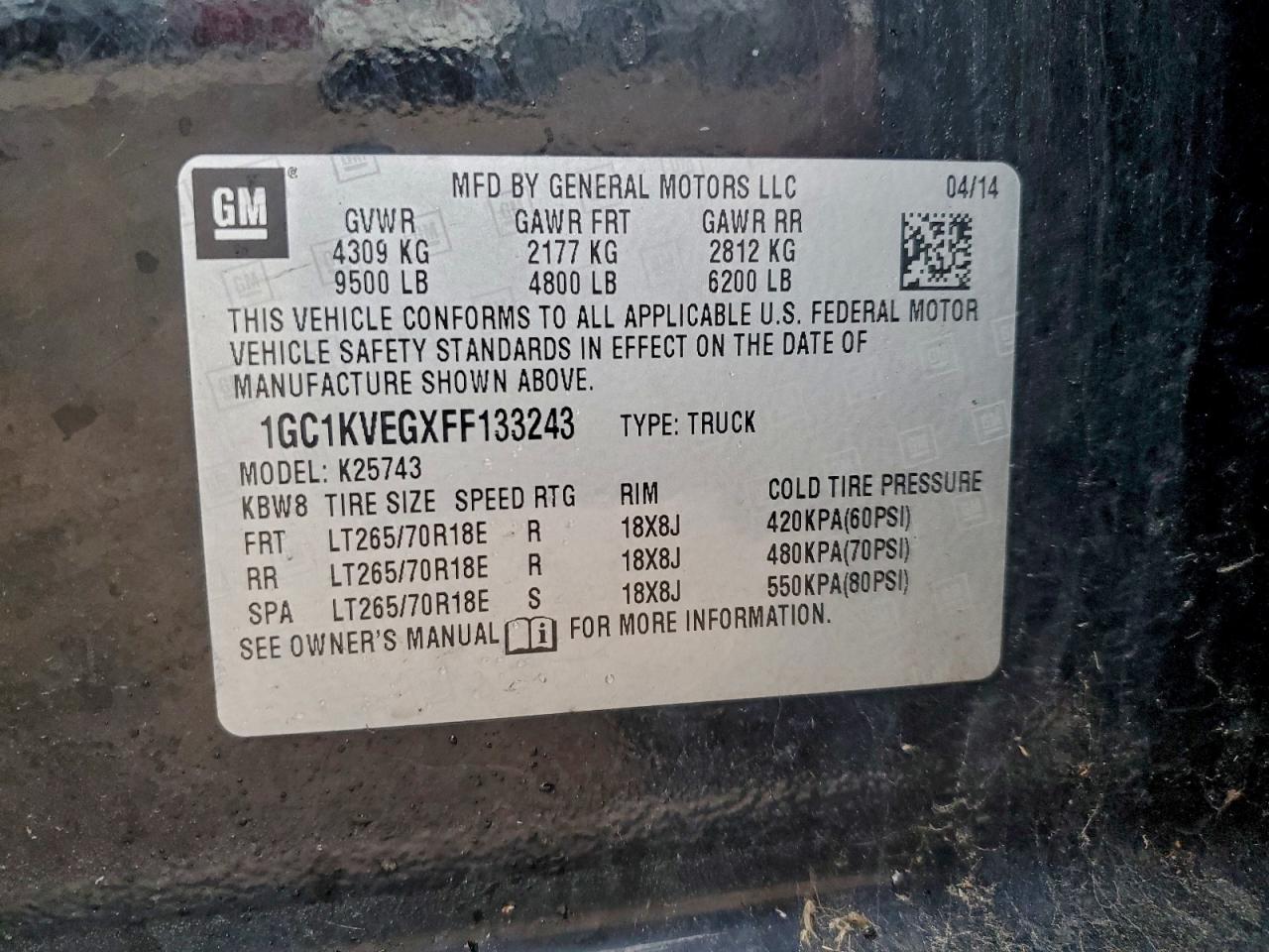 2015 Chevrolet Silverado K2500 Heavy Duty Lt VIN: 1GC1KVEGXFF133243 Lot: 93625235