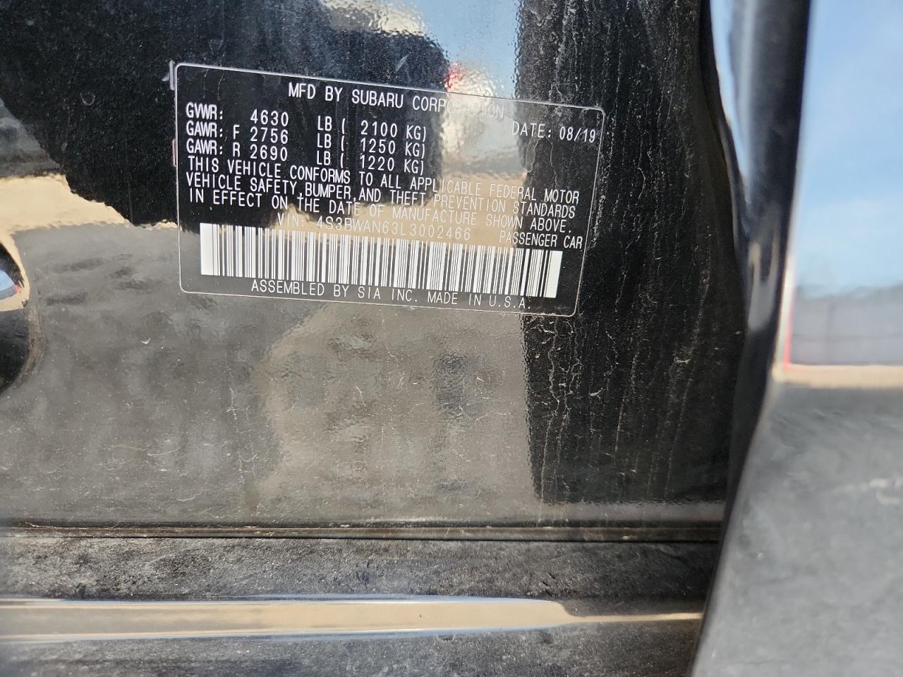 2020 Subaru Legacy Limited VIN: 4S3BWAN63L3002466 Lot: 91495195