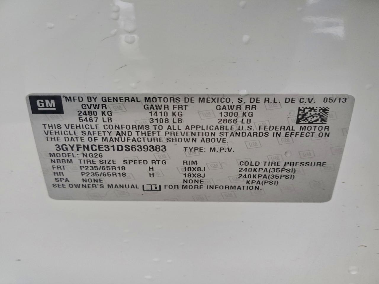 2013 Cadillac Srx Luxury Collection VIN: 3GYFNCE31DS639383 Lot: 94498565