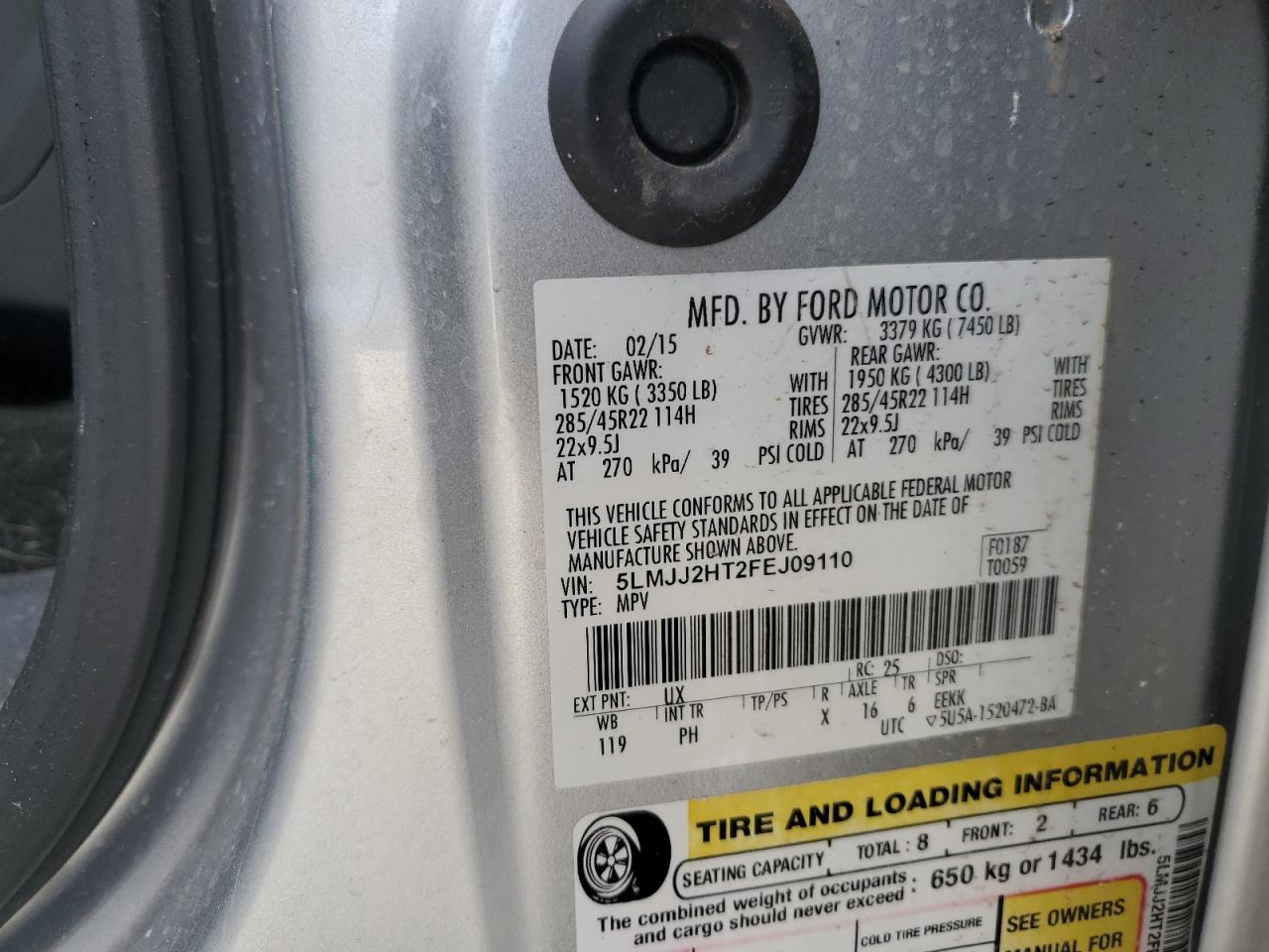 2015 Lincoln Navigator VIN: 5LMJJ2HT2FEJ09110 Lot: 91832255