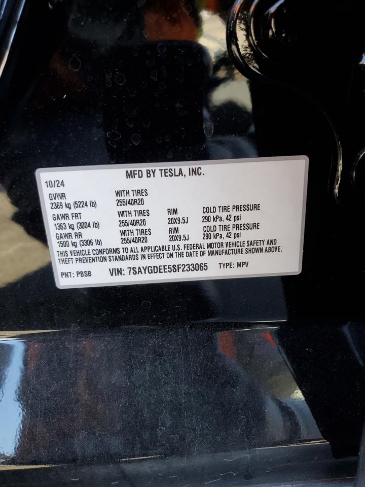 2025 Tesla Model Y VIN: 7SAYGDEE5SF233065 Lot: 91827385