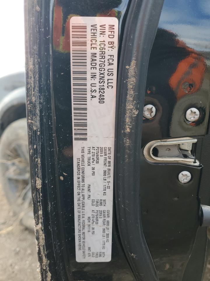 2022 Ram 1500 Classic Slt VIN: 1C6RR7GGXNS182480 Lot: 92432395