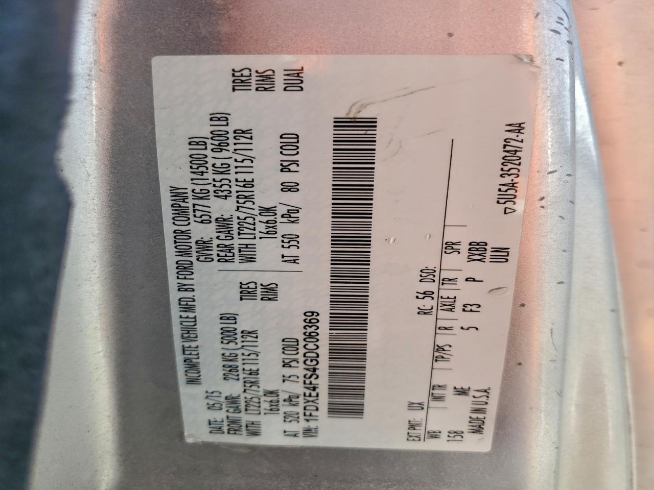 2016 Ford Econoline E450 Super Duty Cutaway Van VIN: 1FDXE4FS4GDC06369 Lot: 94147575