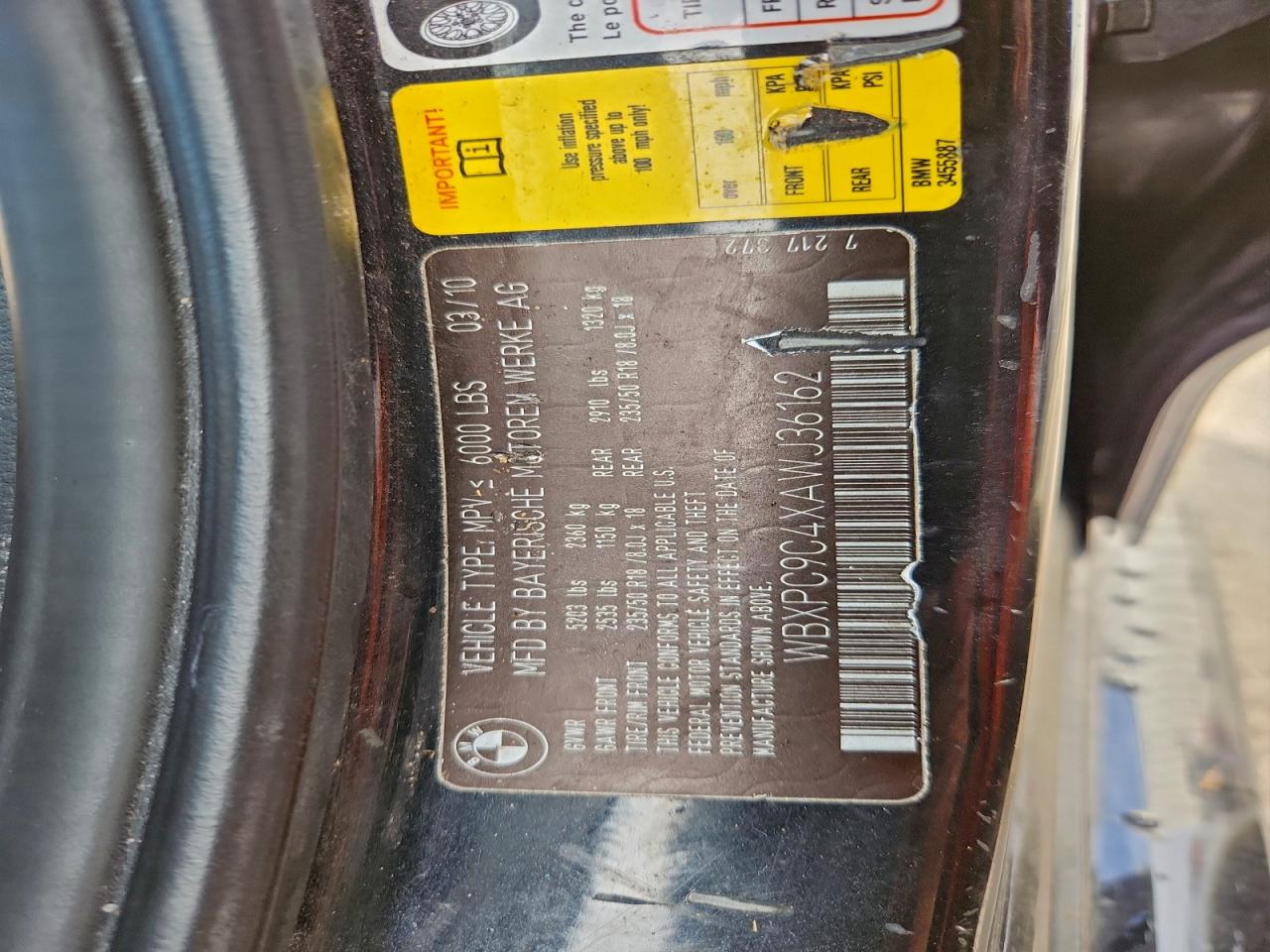 2010 BMW X3 xDrive30I VIN: WBXPC9C4XAWJ36162 Lot: 93918615