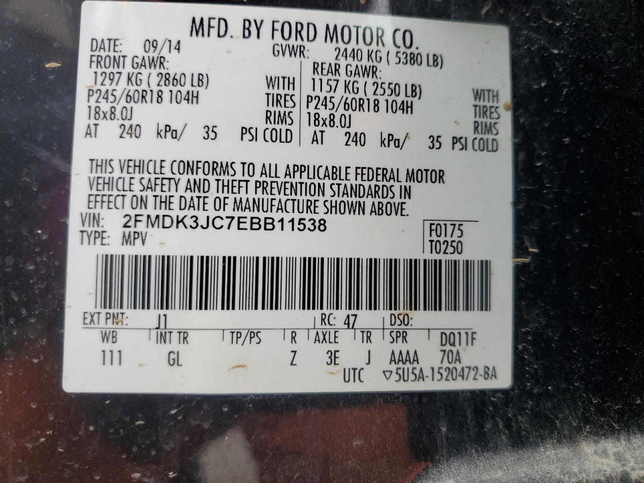 2014 Ford Edge Sel VIN: 2FMDK3JC7EBB11538 Lot: 91496605