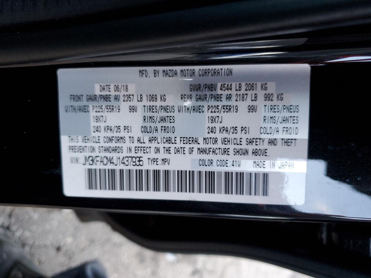 2018 Mazda Cx-5 Touring VIN: JM3KFACM4J1437935 Lot: 93514105