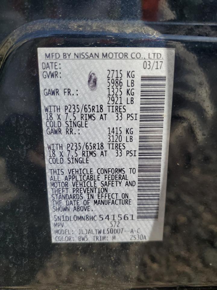 2017 Infiniti Qx60 VIN: 5N1DL0MN8HC541561 Lot: 92025255