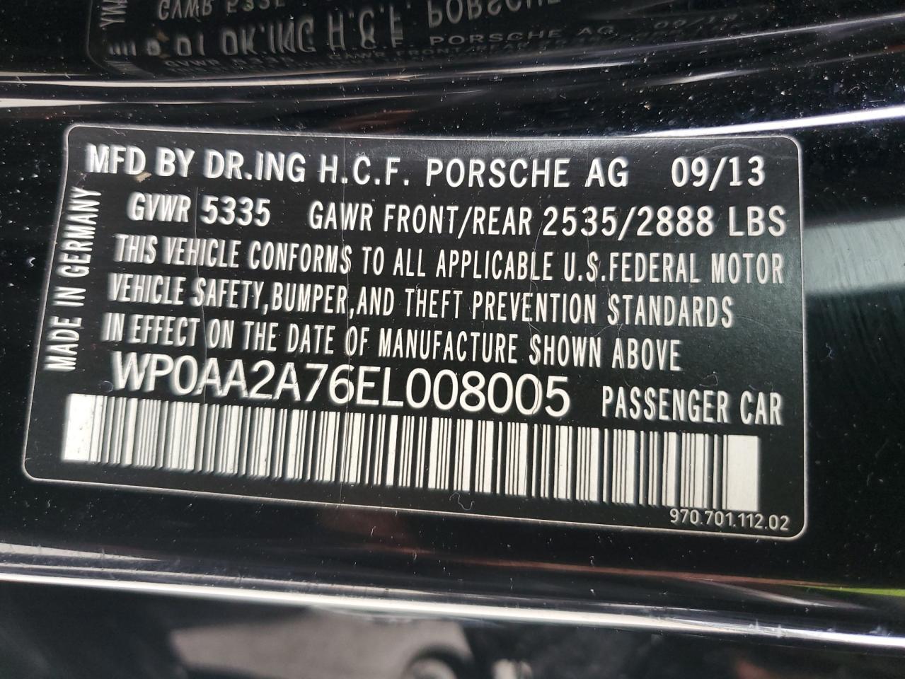 2014 Porsche Panamera 2 VIN: WP0AA2A76EL008005 Lot: 93883295