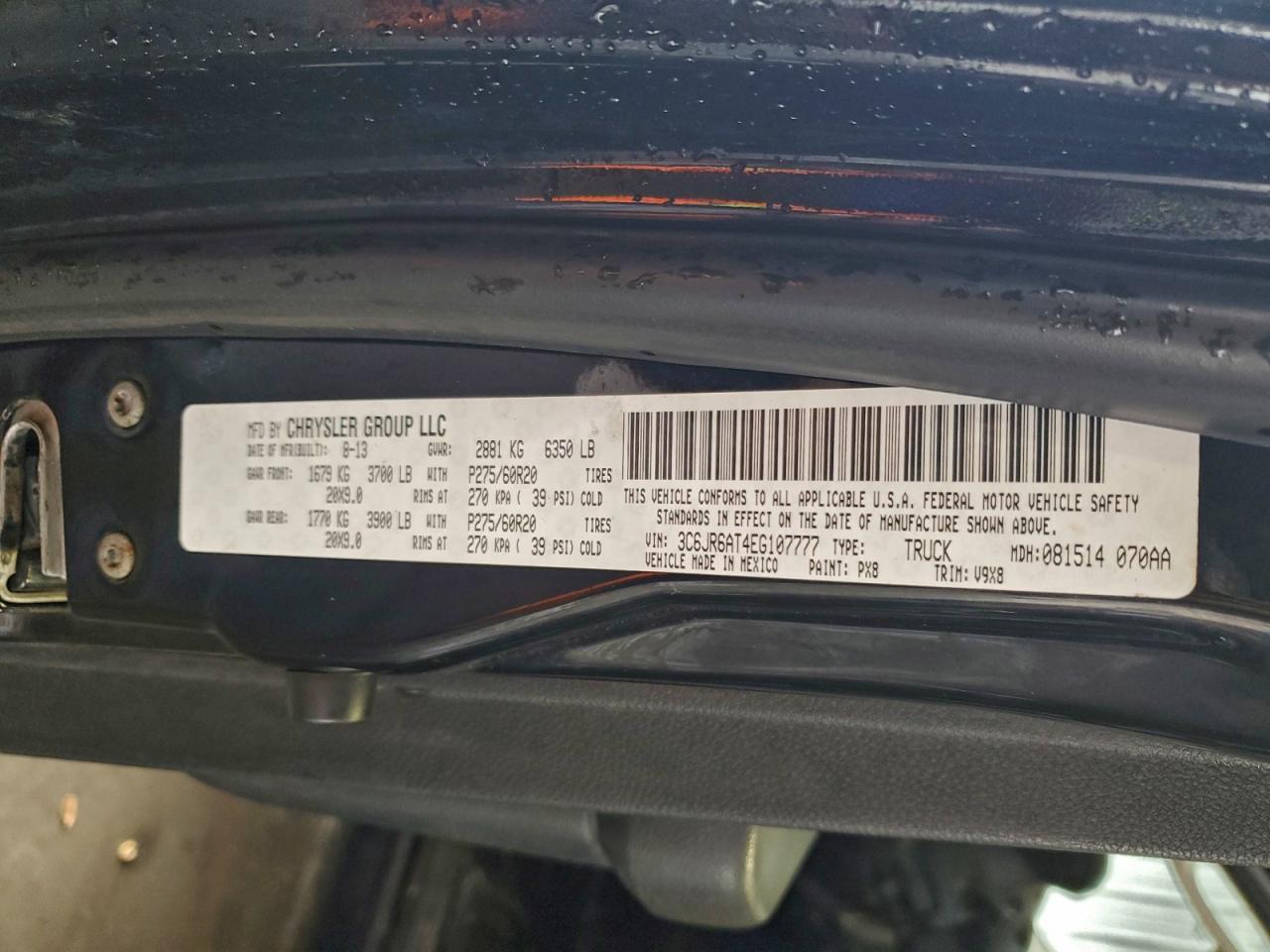 2014 Ram 1500 St VIN: 3C6JR6AT4EG107777 Lot: 93312175