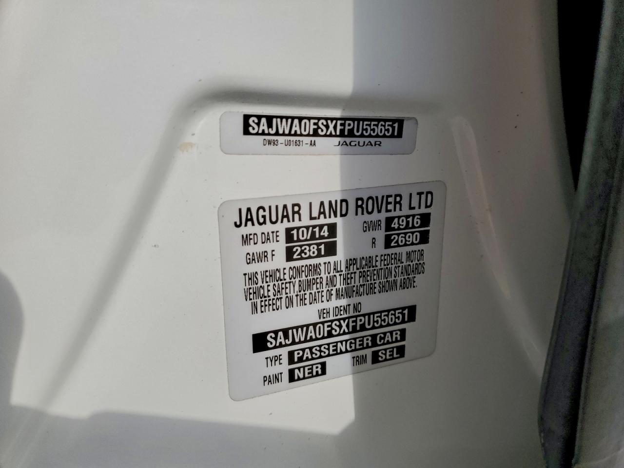 2015 Jaguar Xf 2.0T Premium VIN: SAJWA0FSXFPU55651 Lot: 93958125