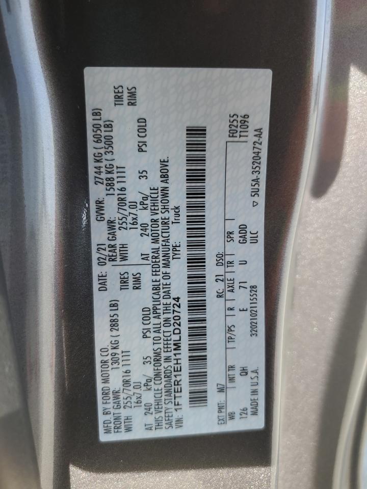 2021 Ford Ranger Xl VIN: 1FTER1EH1MLD20724 Lot: 91407695